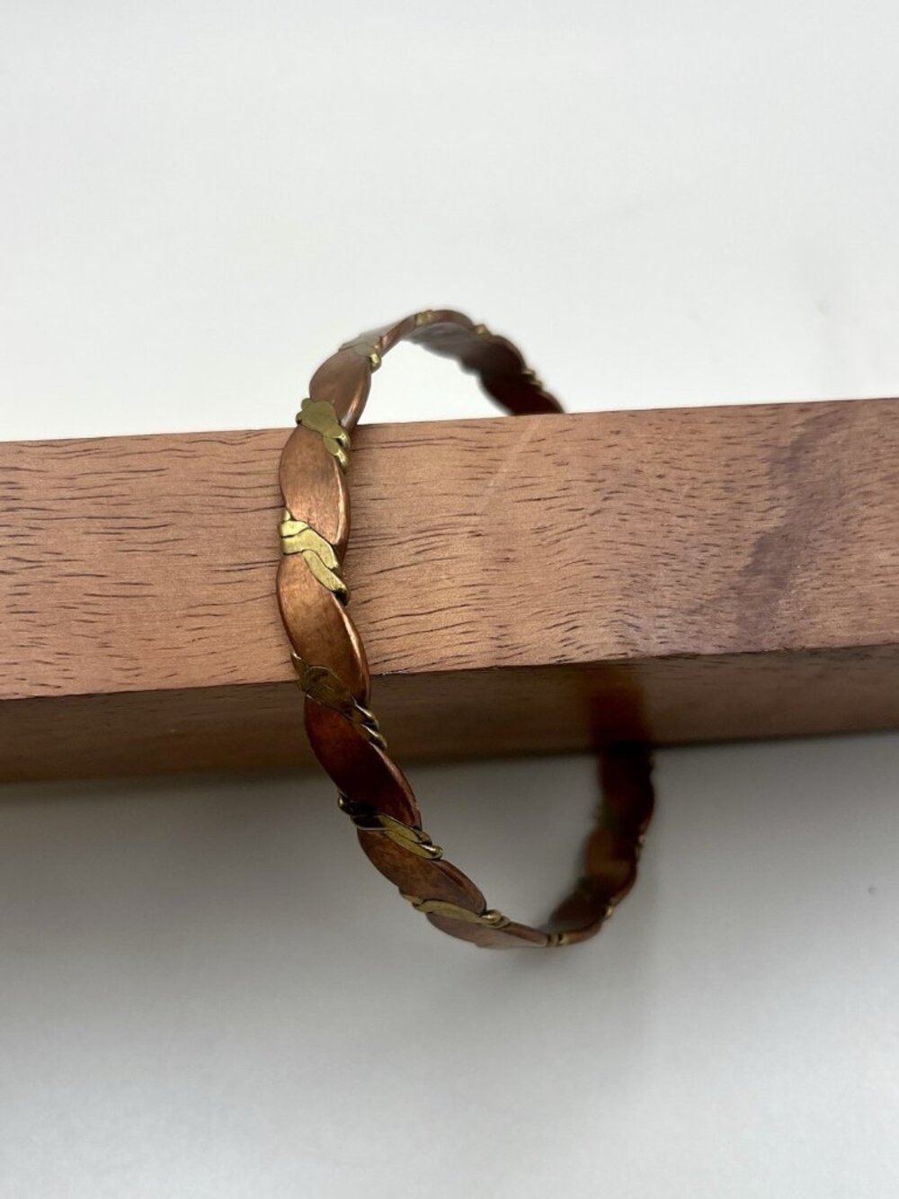 Vintage Mid Century Copper Brass Bangle Twist Bracelet Western Metal Boho